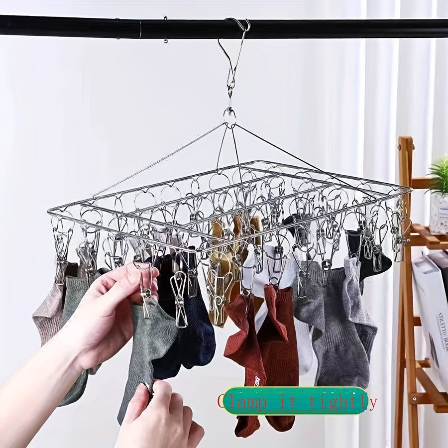 Estante de secado de ropa de acero inoxidable 30-clip, organizador de lavandería a prueba de viento para dormitorio, baño y armario
