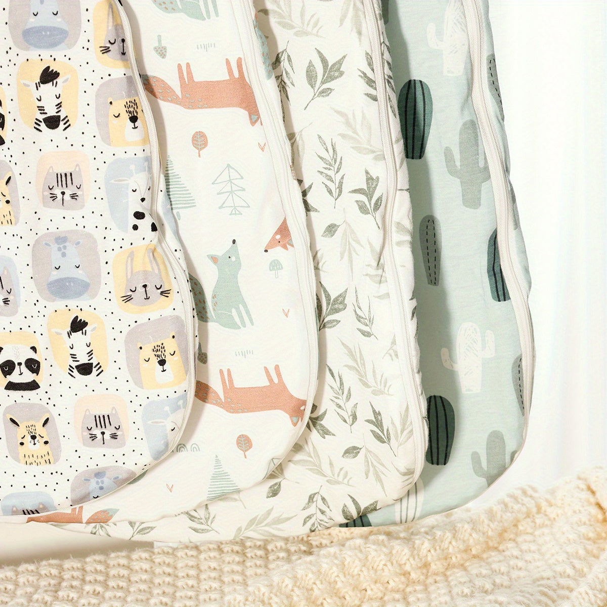 Bolalar uchun uyqu sumkasi, qo'ymaydigan paxta bambuk, 3 yoshgacha, hayvonlar bosimi, ikki tomonlama yivli zippersi bilan