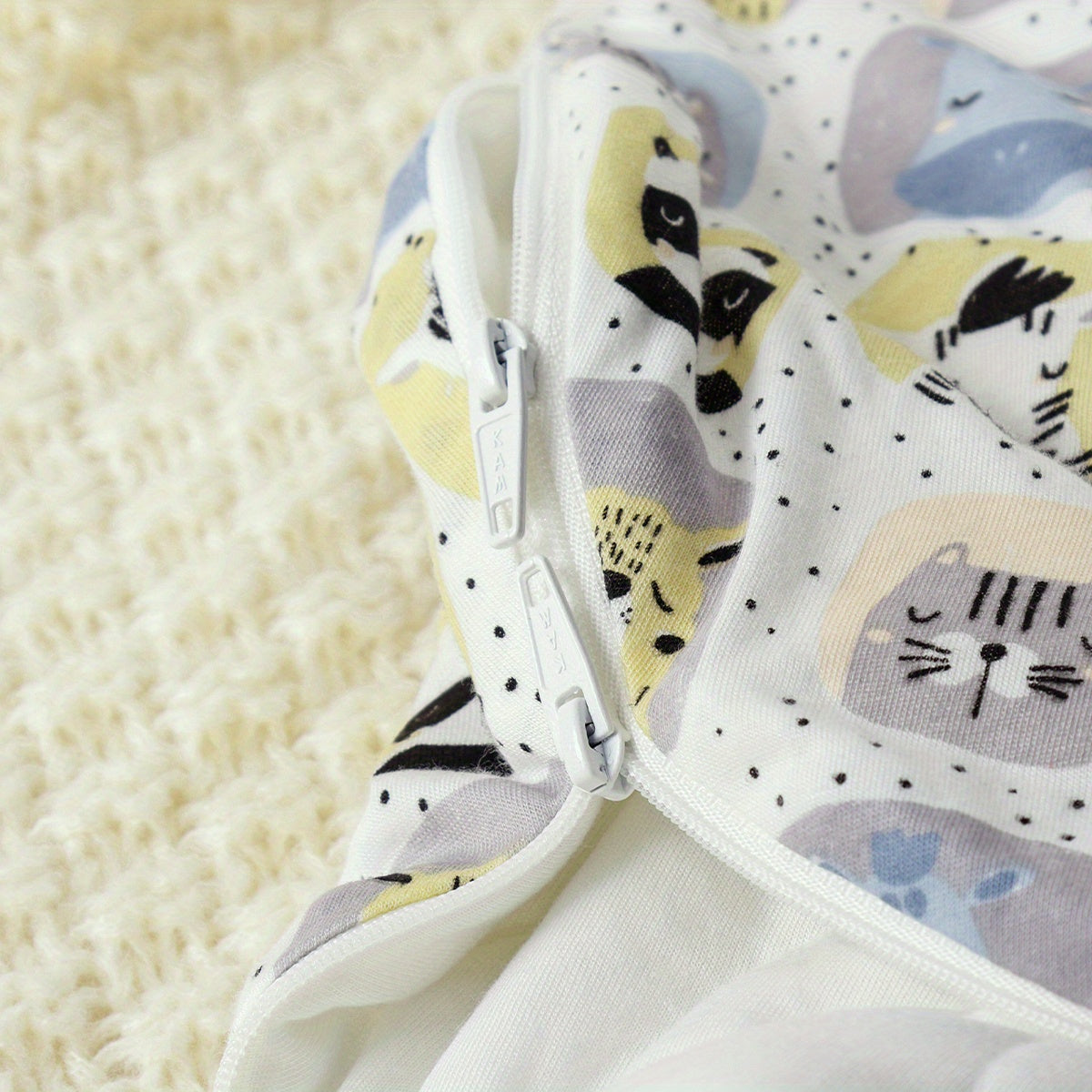 Bolalar uchun uyqu sumkasi, qo'ymaydigan paxta bambuk, 3 yoshgacha, hayvonlar bosimi, ikki tomonlama yivli zippersi bilan