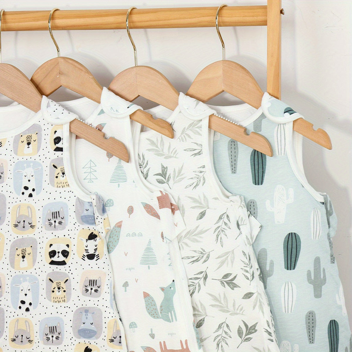 Bolalar uchun uyqu sumkasi, qo'ymaydigan paxta bambuk, 3 yoshgacha, hayvonlar bosimi, ikki tomonlama yivli zippersi bilan