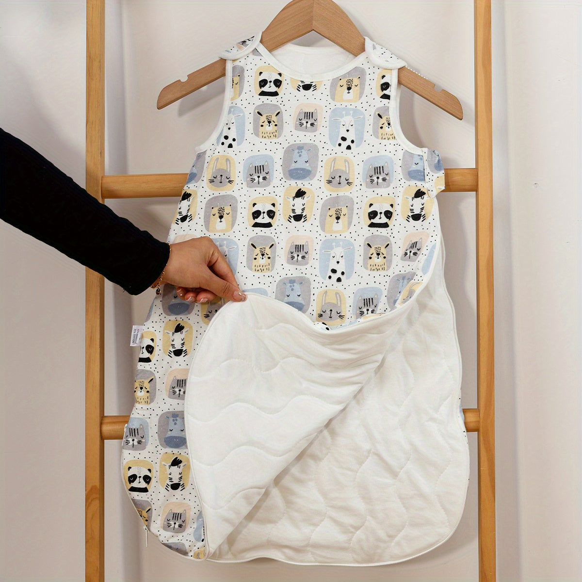 Bolalar uchun uyqu sumkasi, qo'ymaydigan paxta bambuk, 3 yoshgacha, hayvonlar bosimi, ikki tomonlama yivli zippersi bilan