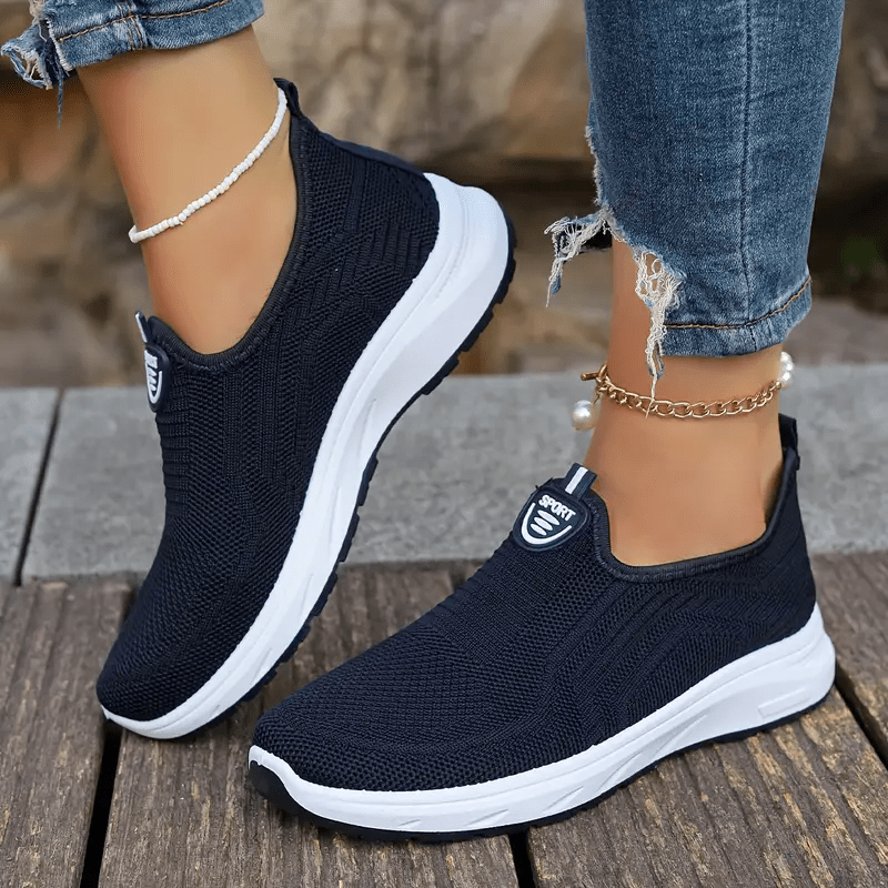 Women's Mesh Slip-On Casual Sneakers with Round Toe Low Top Breathable Fabric Sole
