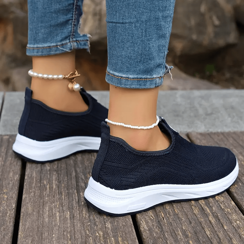Women's Mesh Slip-On Casual Sneakers with Round Toe Low Top Breathable Fabric Sole