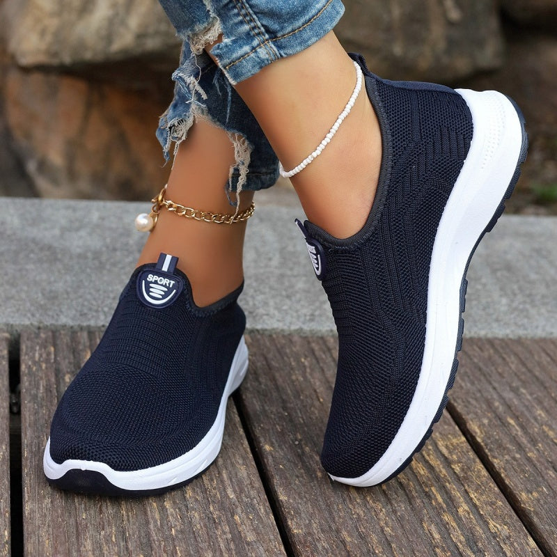Women's Mesh Slip-On Casual Sneakers with Round Toe Low Top Breathable Fabric Sole