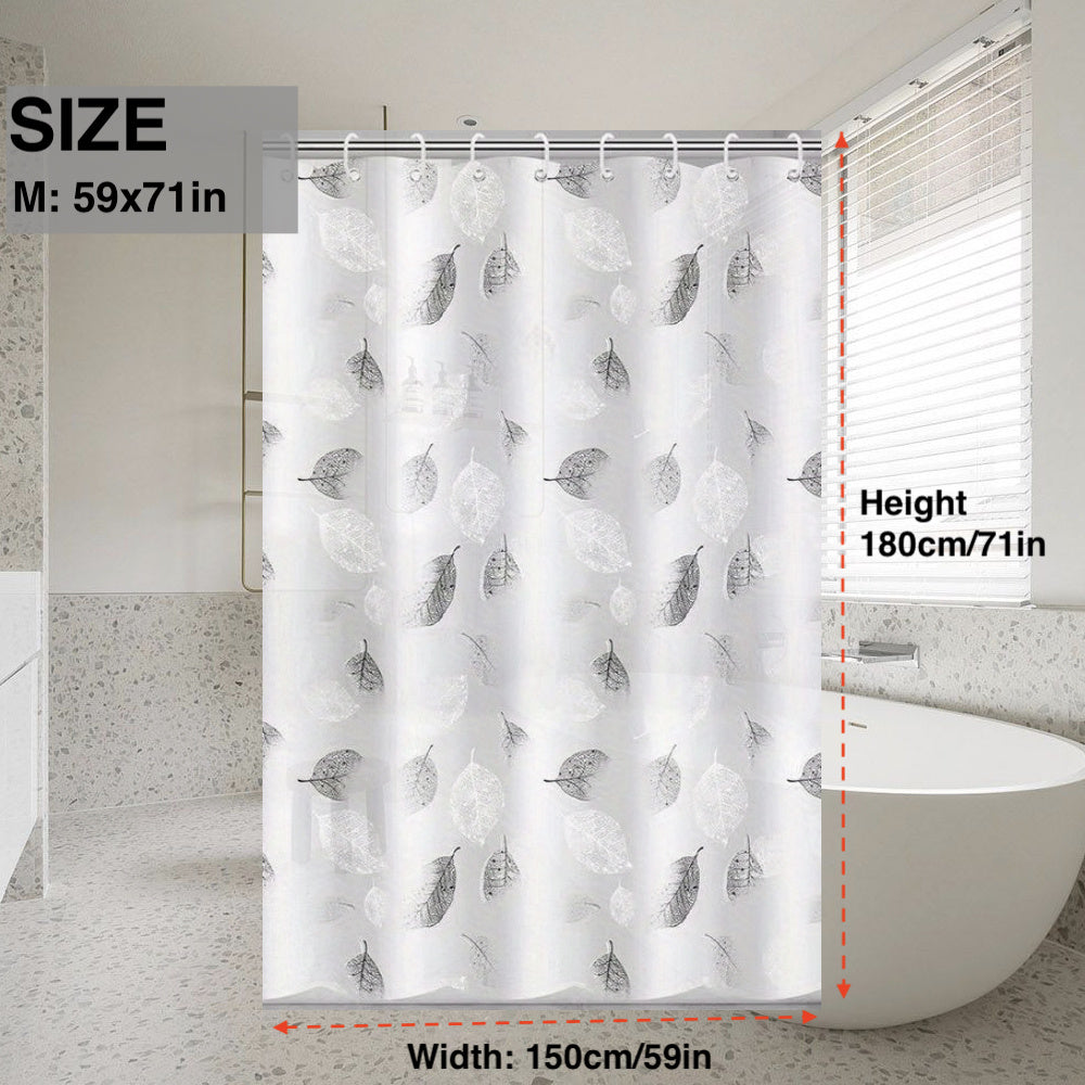 Cortina de ducha impermeable de PEVA con parte superior con ojales y ganchos de plástico, patrón de plantas, decoracion resistente al agua para baño