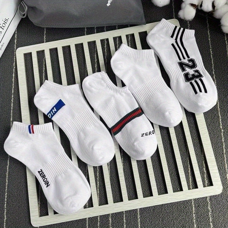Men's Low Cut Crew Socks 5 Pairs Breathable Polyester Casual Outdoor Sports