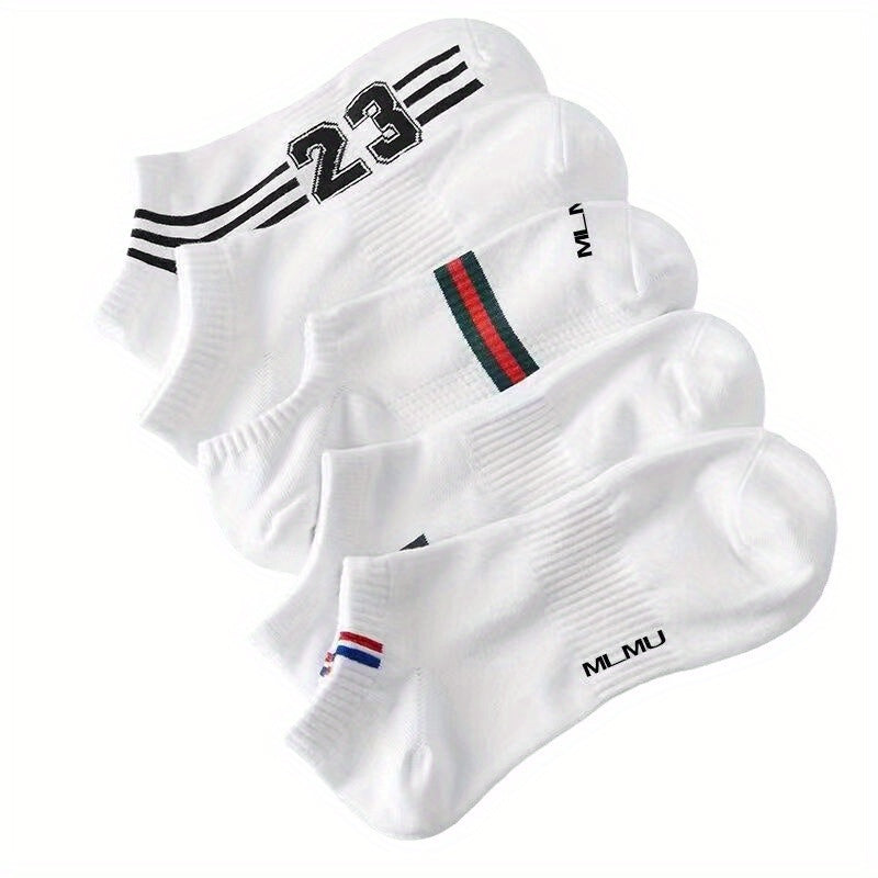 Men's Low Cut Crew Socks 5 Pairs Breathable Polyester Casual Outdoor Sports