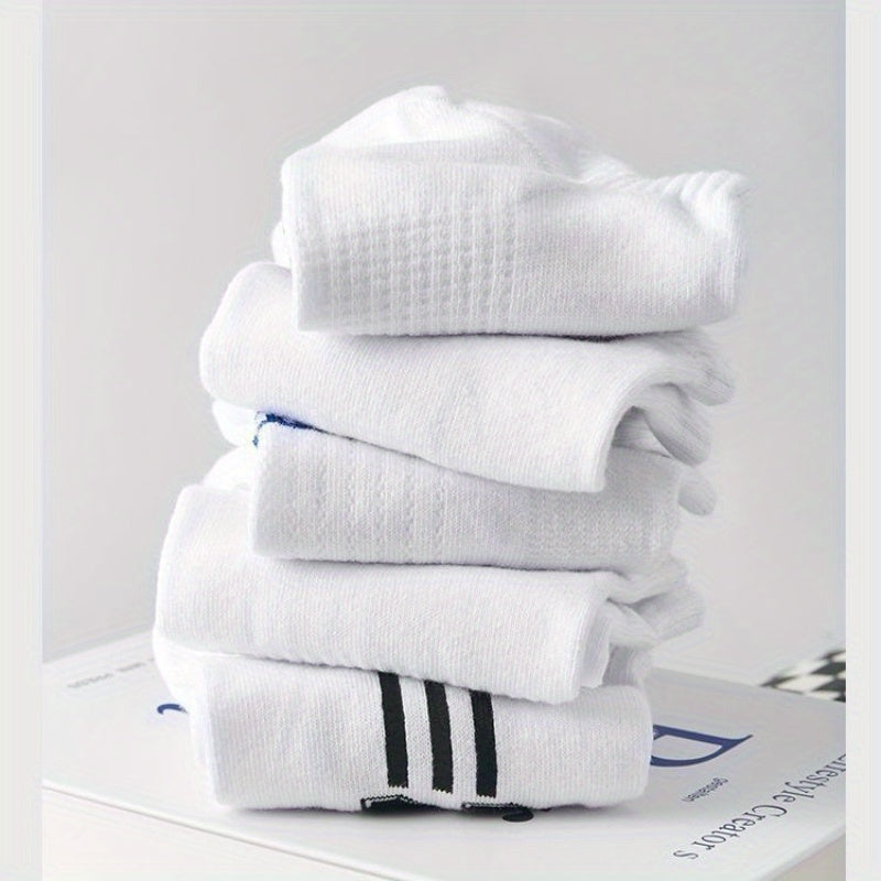 Men's Low Cut Crew Socks 5 Pairs Breathable Polyester Casual Outdoor Sports