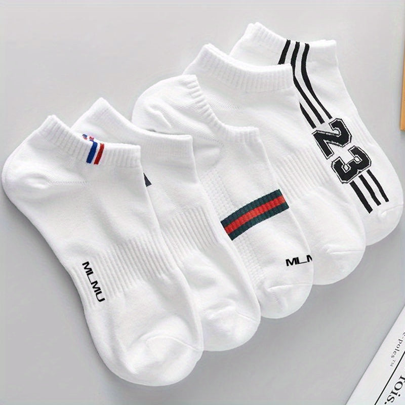 Men's Low Cut Crew Socks 5 Pairs Breathable Polyester Casual Outdoor Sports