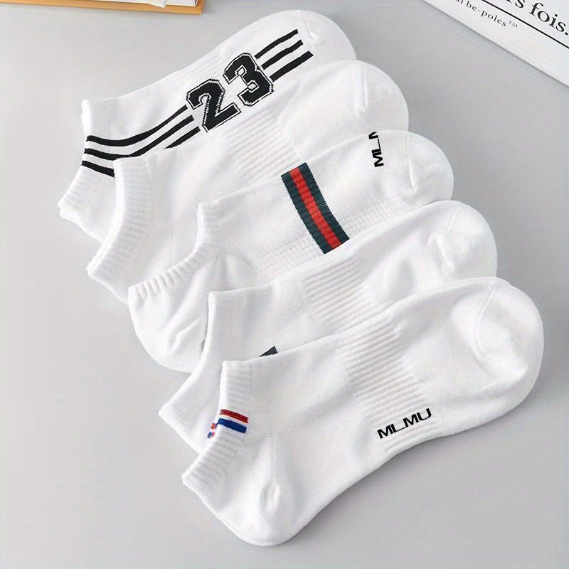 Men's Low Cut Crew Socks 5 Pairs Breathable Polyester Casual Outdoor Sports