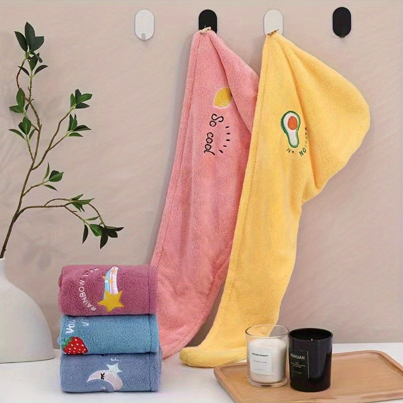 Rainbow Embroidered Hair Towel with Button Soft Absorbent Quick-Drying Wrap for Women