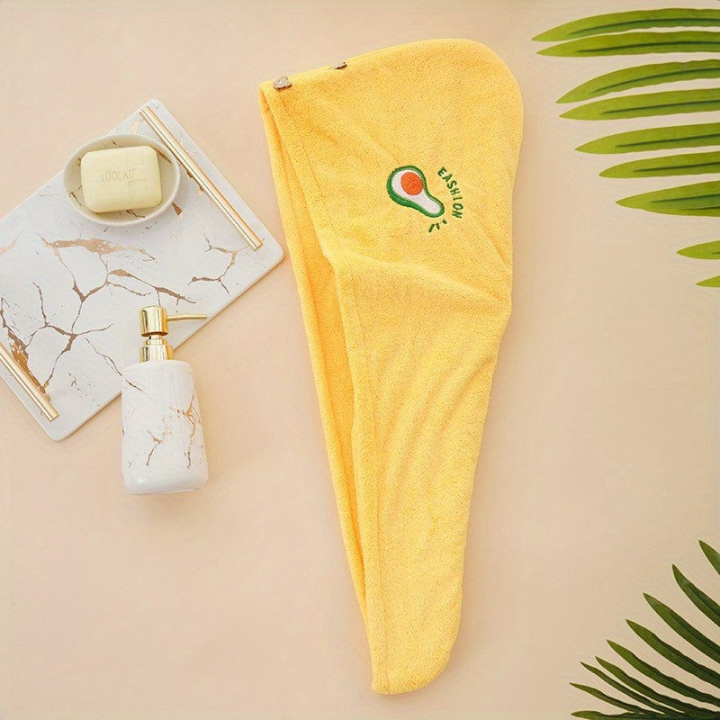 Rainbow Embroidered Hair Towel with Button Soft Absorbent Quick-Drying Wrap for Women