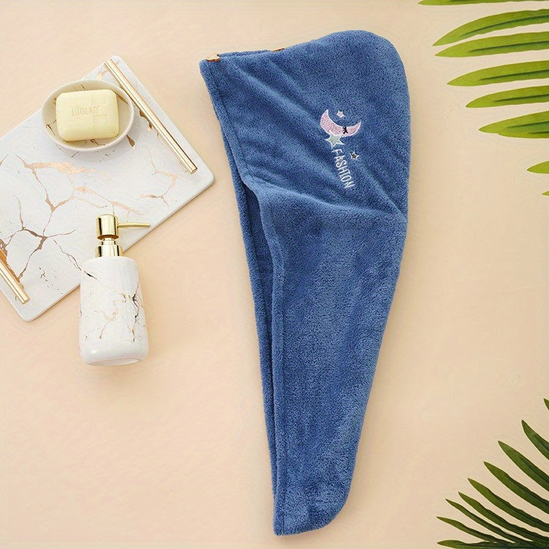 Rainbow Embroidered Hair Towel with Button Soft Absorbent Quick-Drying Wrap for Women