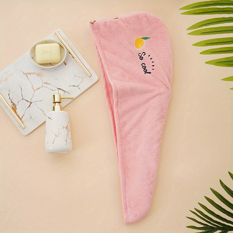 Rainbow Embroidered Hair Towel with Button Soft Absorbent Quick-Drying Wrap for Women