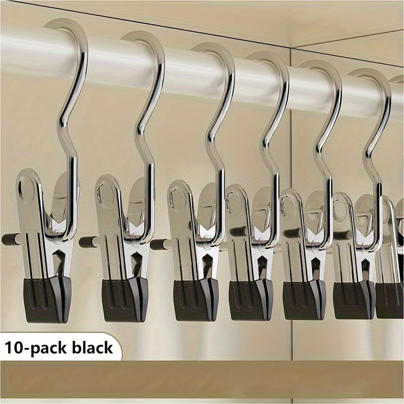 Set of 10 Stainless Steel Clothes Clips with Hooks for Hanging and Drying