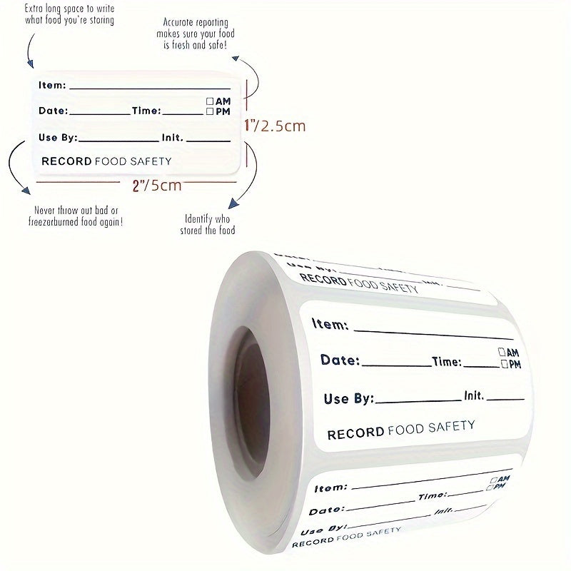 500 ta oshxona uchun bir martalik suv o'tkazmaydigan stikerlar roli muzlatgichda oziq-ovqat saqlash uchun. Ushbu yorliqlar oziq-ovqatning saqlash muddatini yozish va oshxona jihozlarini tartibga solish uchun juda mos keladi.