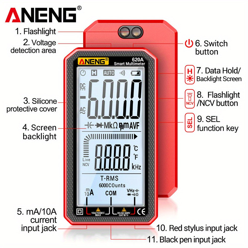 High Precision Digital Multimeter 6000 Counts Auto-Ranging for Voltage Resistance Temperature