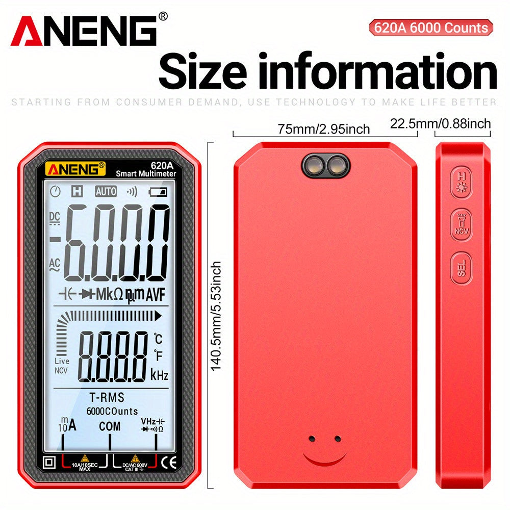High Precision Digital Multimeter 6000 Counts Auto-Ranging for Voltage Resistance Temperature