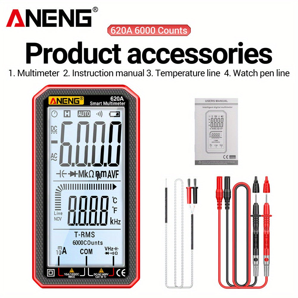 High Precision Digital Multimeter 6000 Counts Auto-Ranging for Voltage Resistance Temperature