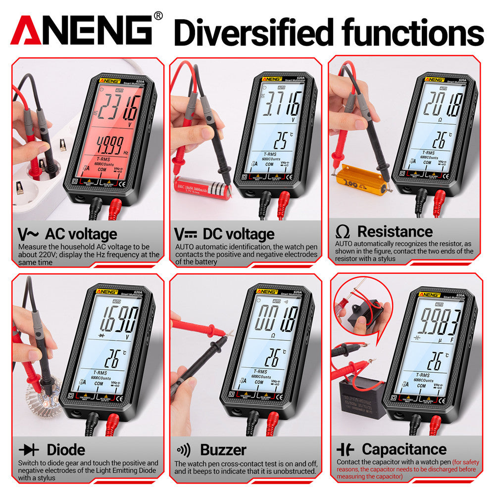 High Precision Digital Multimeter 6000 Counts Auto-Ranging for Voltage Resistance Temperature