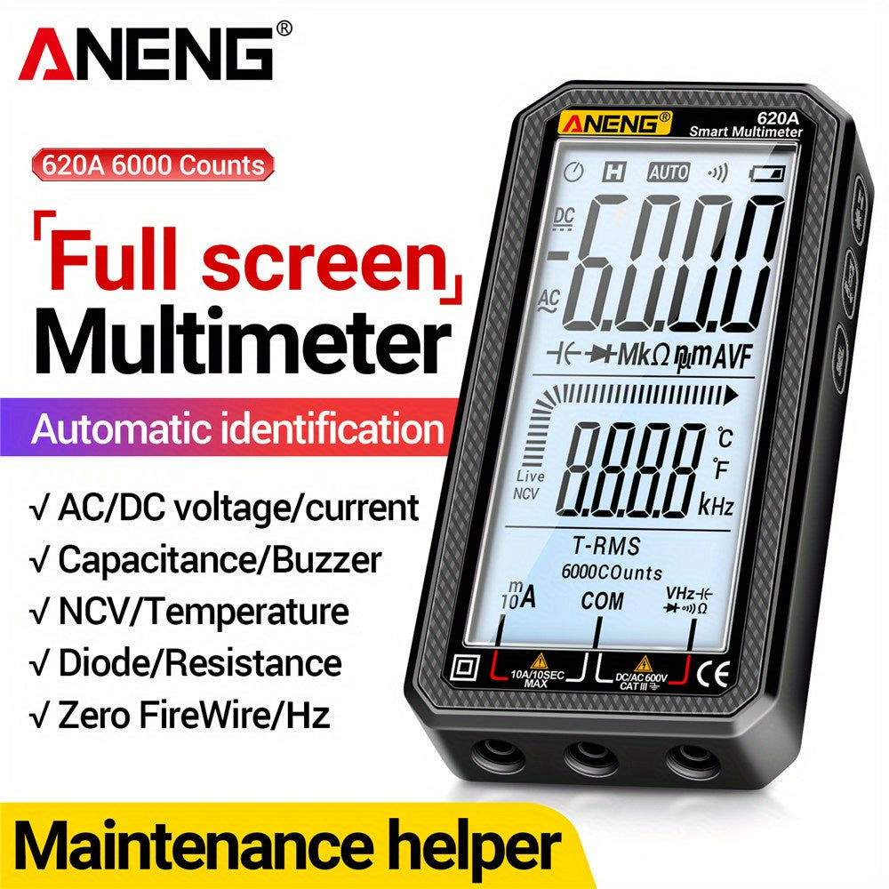 High Precision Digital Multimeter 6000 Counts Auto-Ranging for Voltage Resistance Temperature