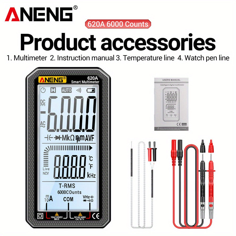 High Precision Digital Multimeter 6000 Counts Auto-Ranging for Voltage Resistance Temperature
