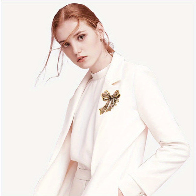 Rhinestone Bow Brooch Pin Vintage-Inspired Jewelry for Dresses Coats Bags