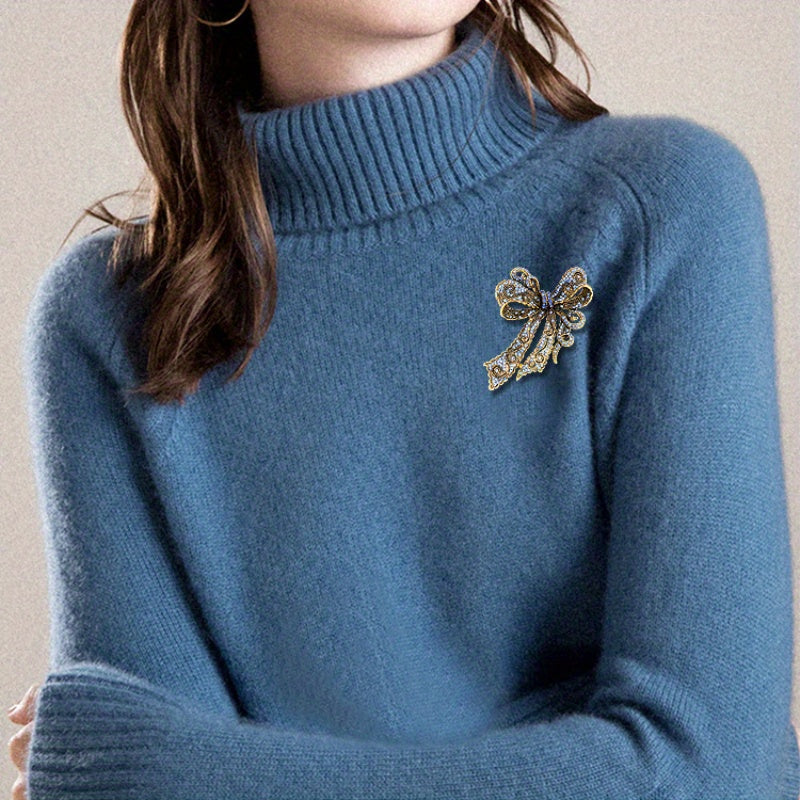 Rhinestone Bow Brooch Pin Vintage-Inspired Jewelry for Dresses Coats Bags