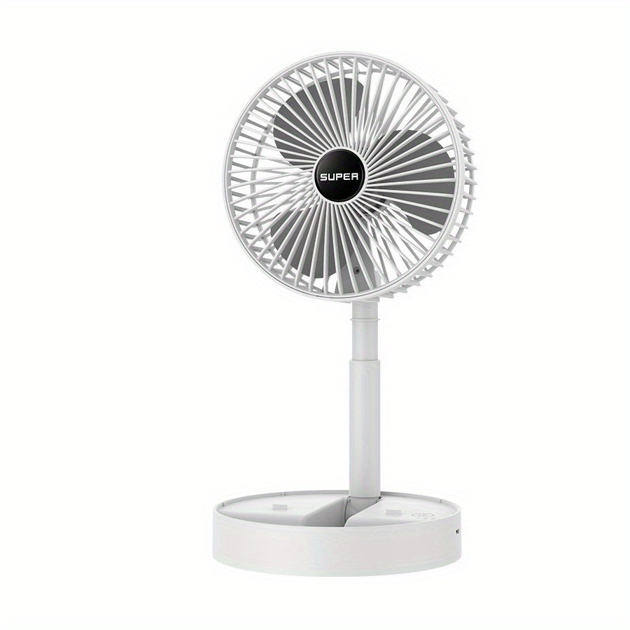 Portativ Qiyshayuvchi Ventilyator - Qulay va Ko'p Maqsadli, USB orqali Zaryadlanadigan, Stol va Tashqi Foydalanish uchun, Oq Rang, Ichki Lityum Batareya va Quvvat Kabeli bilan Birga Keltirilgan