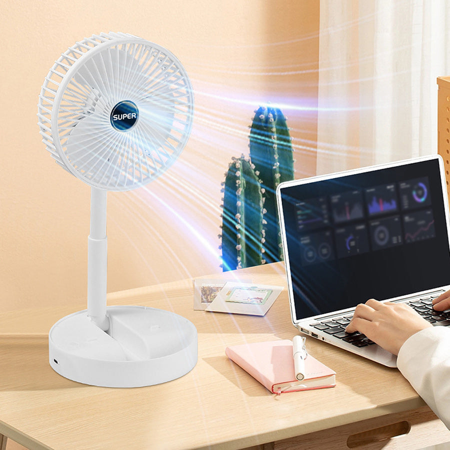 Portativ Qiyshayuvchi Ventilyator - Qulay va Ko'p Maqsadli, USB orqali Zaryadlanadigan, Stol va Tashqi Foydalanish uchun, Oq Rang, Ichki Lityum Batareya va Quvvat Kabeli bilan Birga Keltirilgan