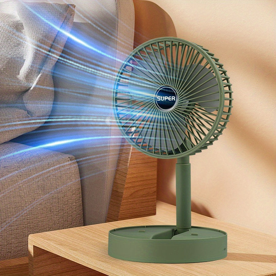 Portativ Qiyshayuvchi Ventilyator - Qulay va Ko'p Maqsadli, USB orqali Zaryadlanadigan, Stol va Tashqi Foydalanish uchun, Oq Rang, Ichki Lityum Batareya va Quvvat Kabeli bilan Birga Keltirilgan