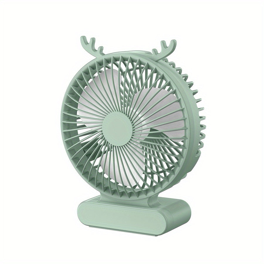 Deer-Inspired USB Desktop Fan Blue Green Portable Quiet Rechargeable Battery