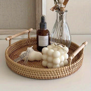 Bandeja de servicio de bambú con asas, hecha a mano, para cocina y comedor