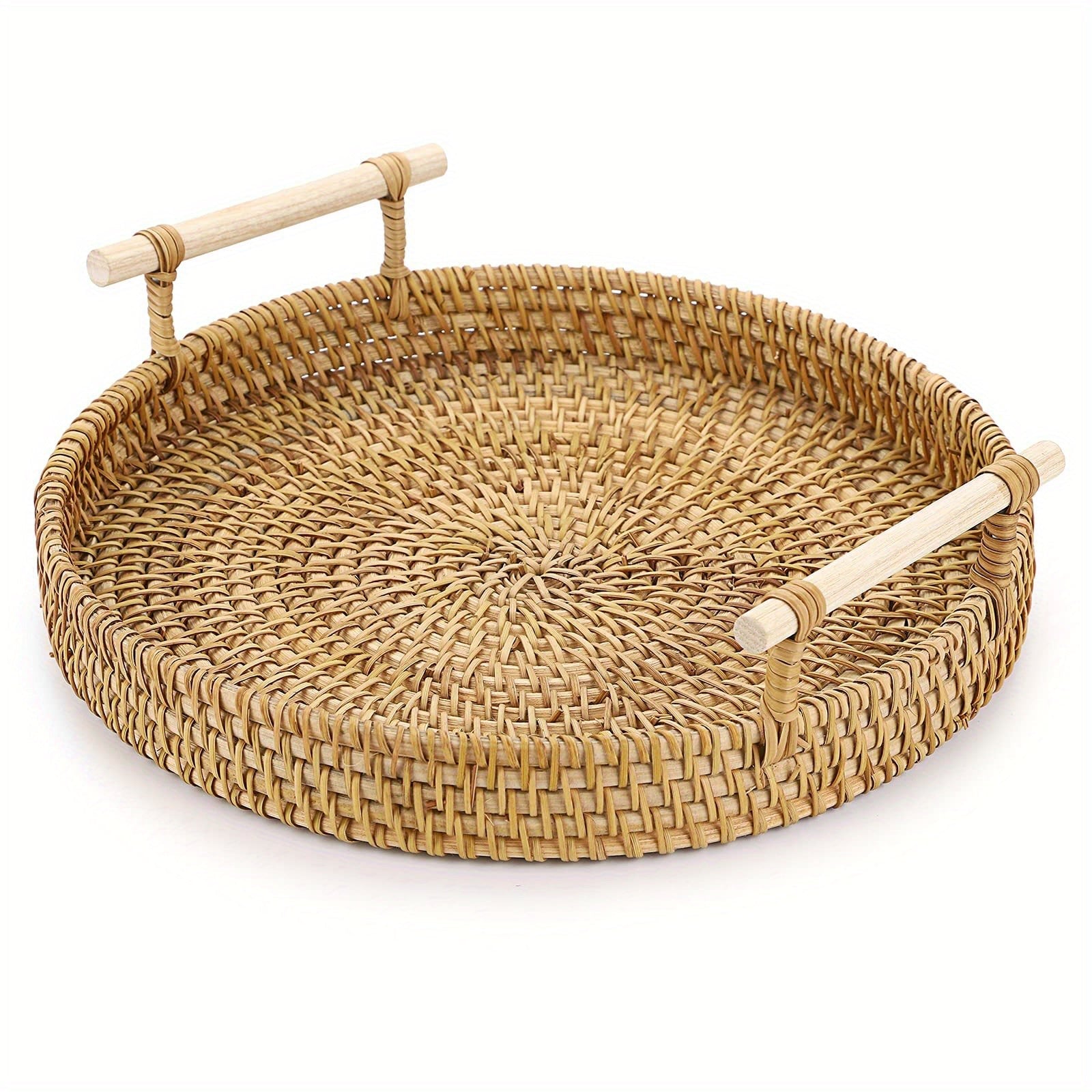 Bandeja de servicio de bambú con asas, hecha a mano, para cocina y comedor