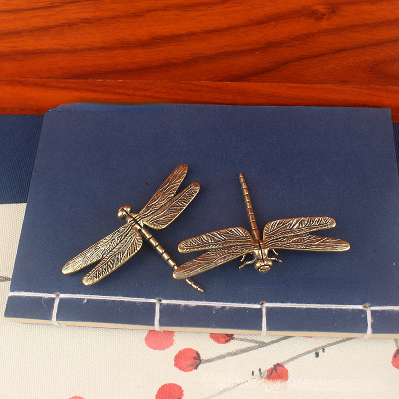 Antique Brass Dragonfly Figurine Decorative Home Office Decor Tea Pet Collectible