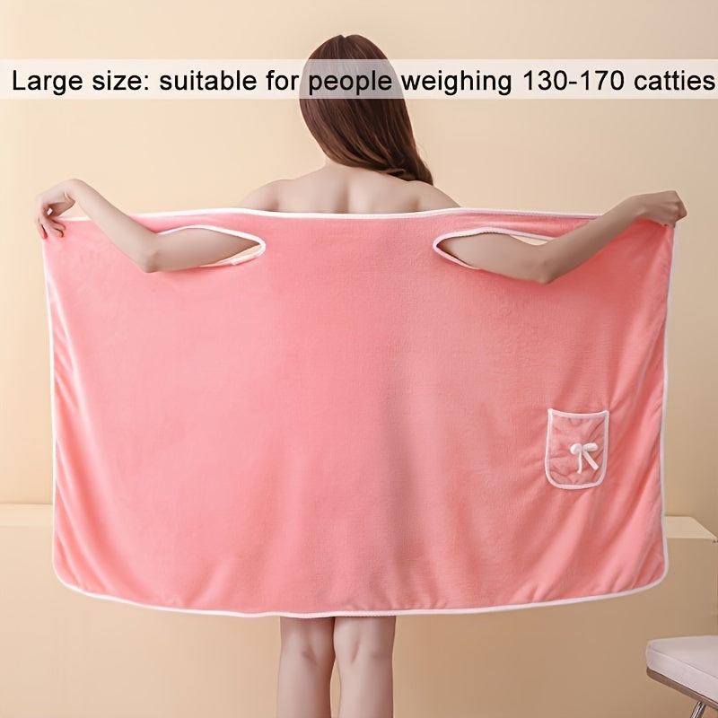 Women’s Plush Bath Wrap with Pocket Ultra-Absorbent Quick-Drying Comfortable Spa Bathroom Towel