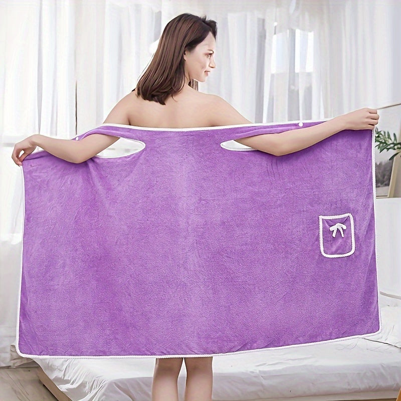 Women’s Plush Bath Wrap with Pocket Ultra-Absorbent Quick-Drying Comfortable Spa Bathroom Towel