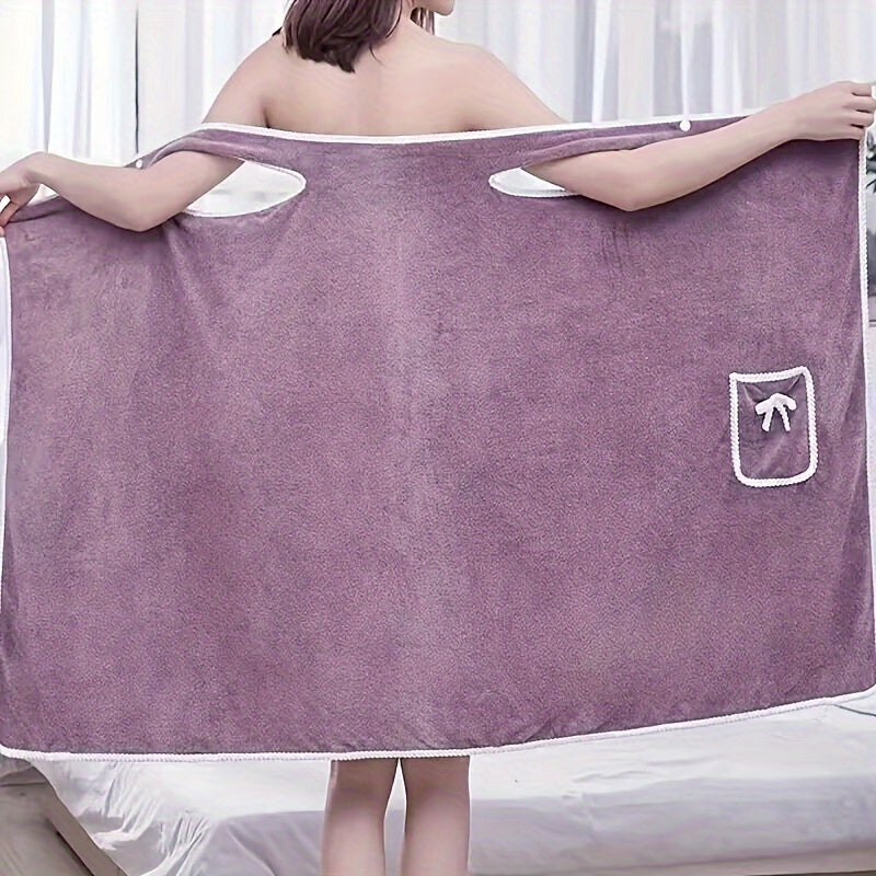 Women’s Plush Bath Wrap with Pocket Ultra-Absorbent Quick-Drying Comfortable Spa Bathroom Towel