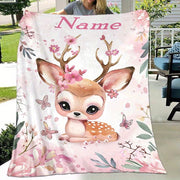 Manta personalizable de ciervo y flores, suave y acogedora para relajarse al aire libre y viajar