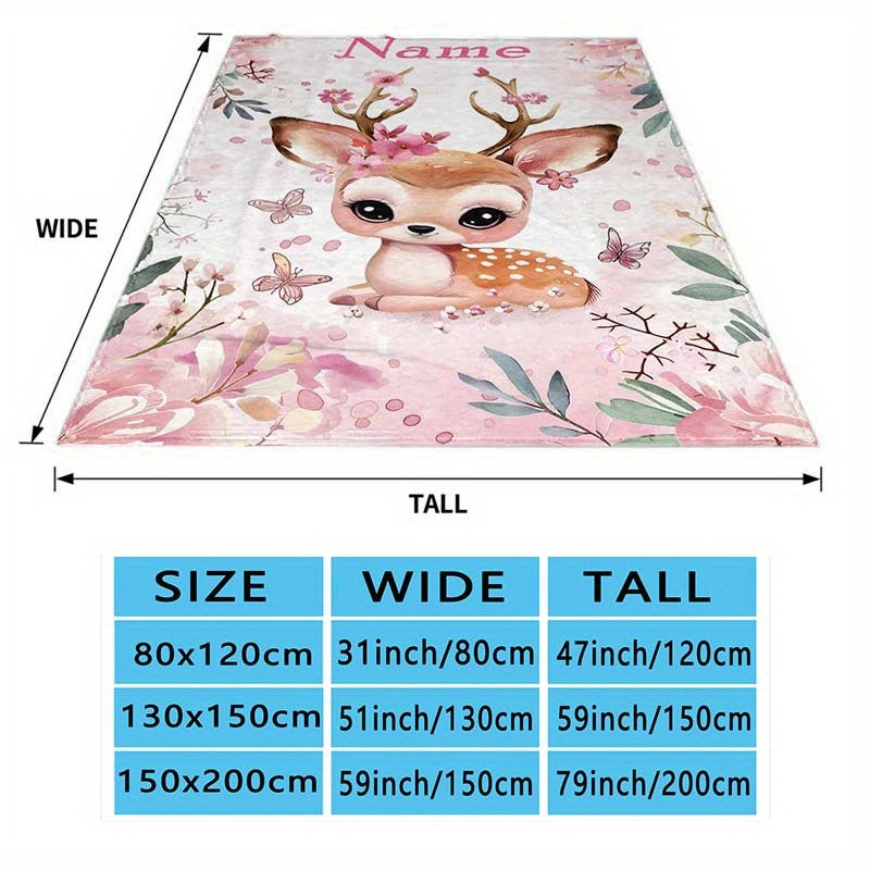 Manta personalizable de ciervo y flores, suave y acogedora para relajarse al aire libre y viajar