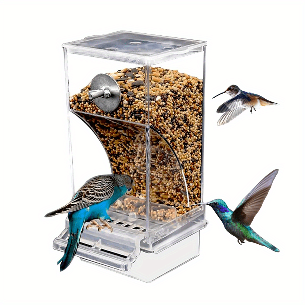 Acrylic Bird Feeder Cage-Mounted Automatic No Battery Parakeet Medium Bird Anti-Splatter