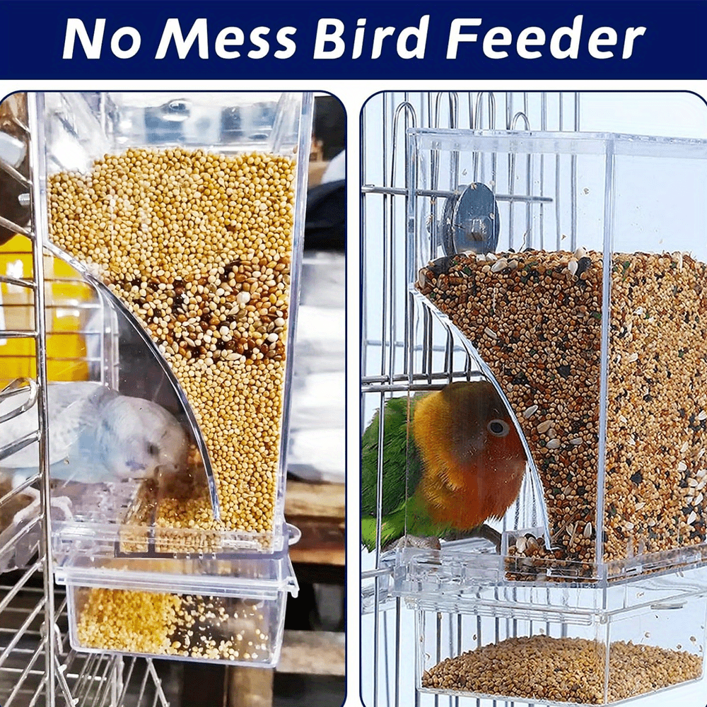 Acrylic Bird Feeder Cage-Mounted Automatic No Battery Parakeet Medium Bird Anti-Splatter