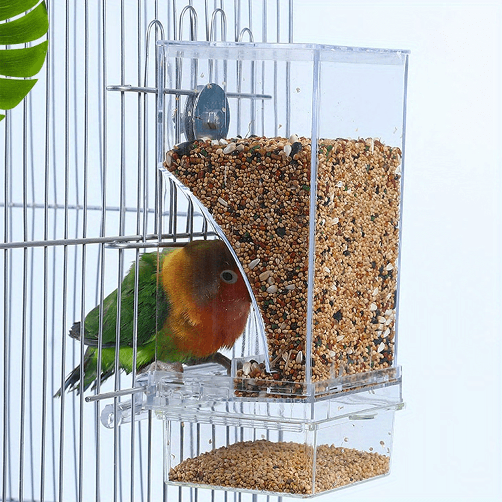 Acrylic Bird Feeder Cage-Mounted Automatic No Battery Parakeet Medium Bird Anti-Splatter