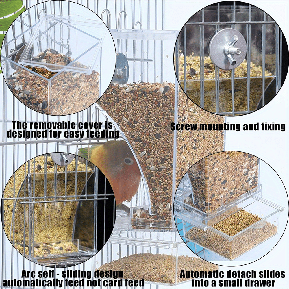 Acrylic Bird Feeder Cage-Mounted Automatic No Battery Parakeet Medium Bird Anti-Splatter