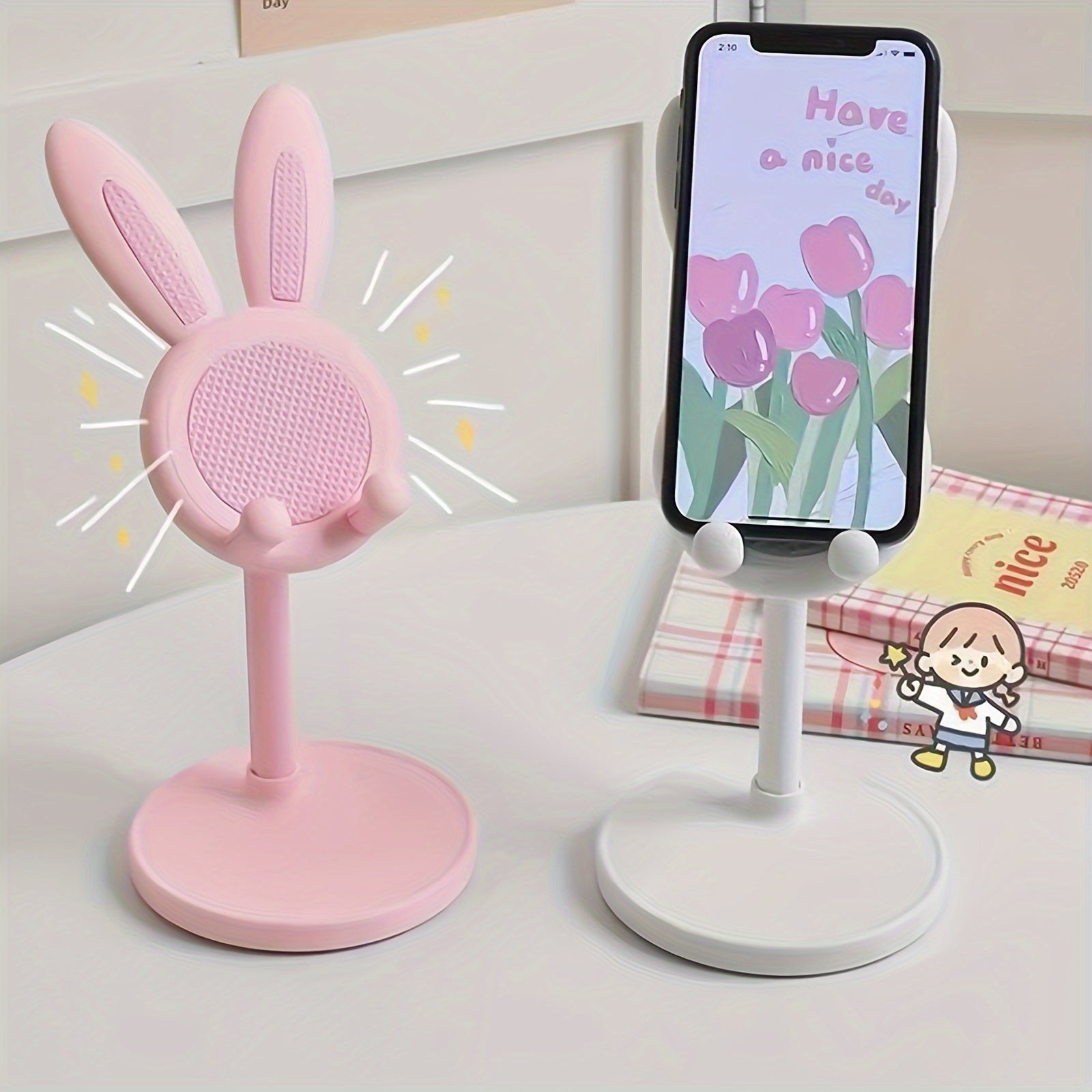 Soporte ajustable para teléfono Bunny para escritorio compatible con todos los dispositivos móviles, regalo bonito para chicas y mujeres