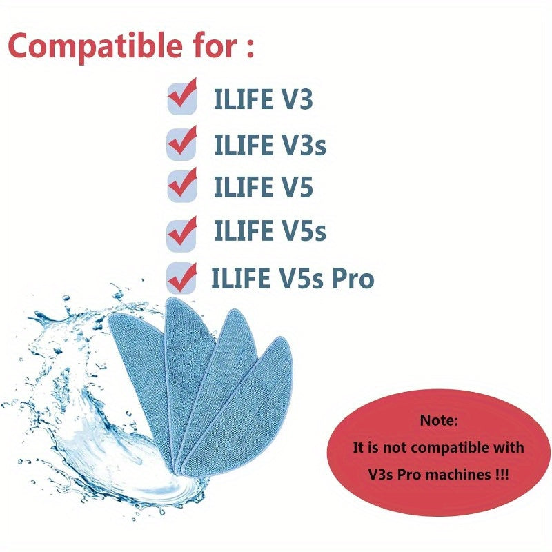 ILIFE V3s, V5, V5s, V5s Pro robot tozalagich uchun 8 ta qayta ishlatiladigan mikrofiber mopp padlar to'plami - yuviladigan pol aksessuarlari