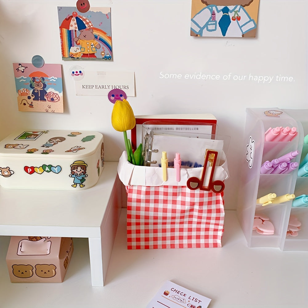 50pcs Kraft Gift Pouches Tartan Checkered Design Jumbo Size 23x15x8cm for Retail Events