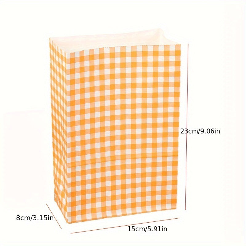 50pcs Kraft Gift Pouches Tartan Checkered Design Jumbo Size 23x15x8cm for Retail Events