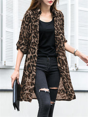 Ayollar uchun katta o'lchamli leopard bosma uzun qoʻl kimono kardigan