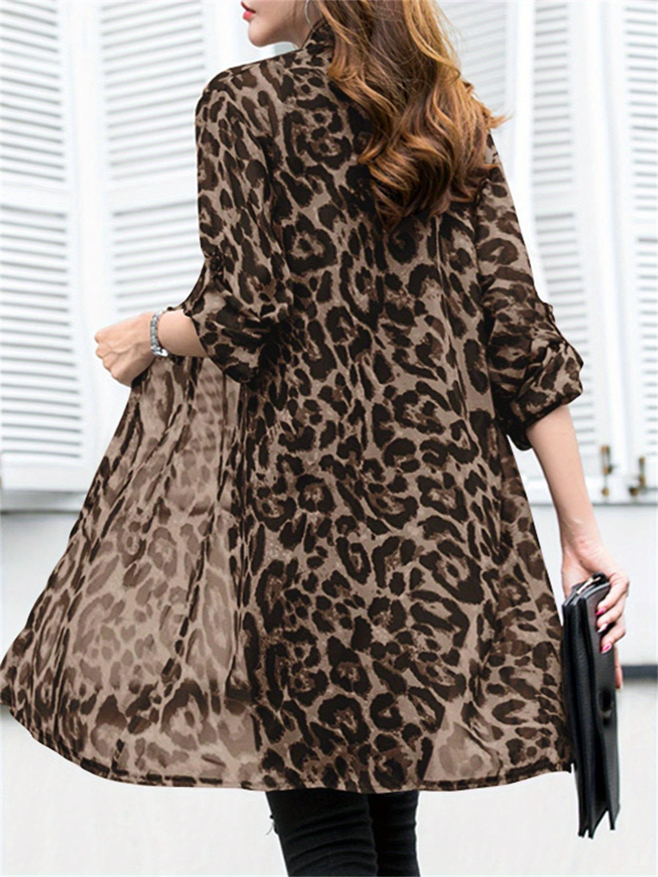 Ayollar uchun katta o'lchamli leopard bosma uzun qoʻl kimono kardigan